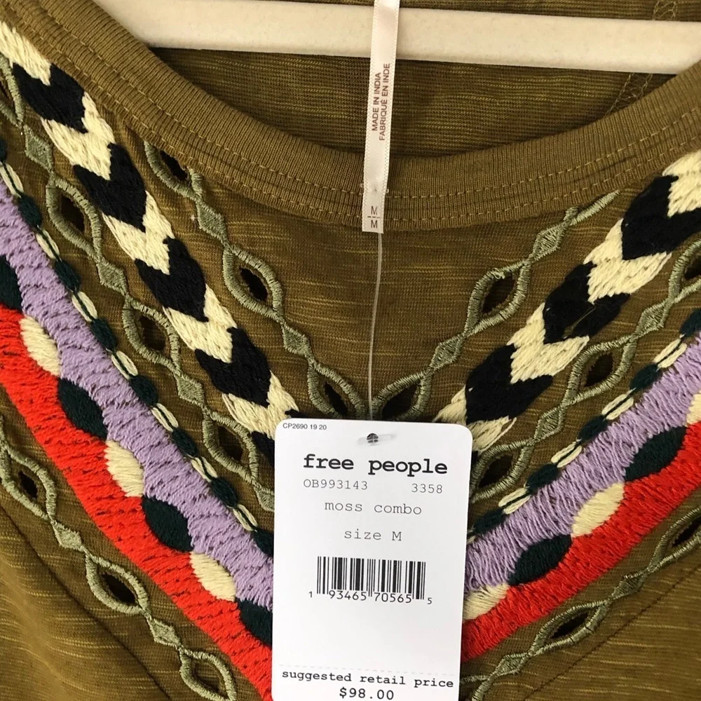 FREE PEOPLE hand me down embroidered top